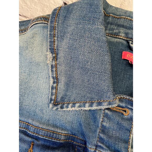 Me.n.u Denim Jean Jacket Sparkly Distressed Glitter Stars girls size Large A586 - Picture 7 of 8